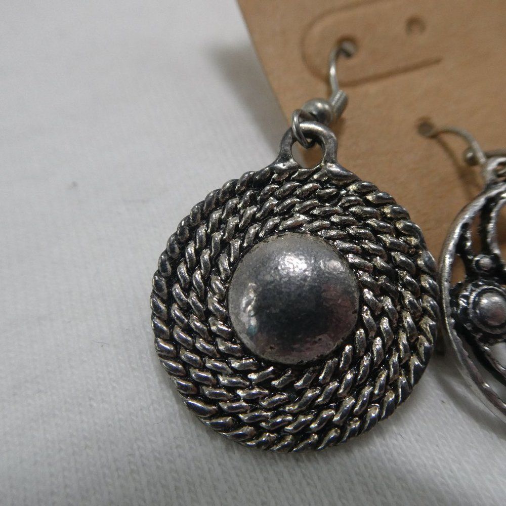 Silver Tone Boho Dangle Round Fishhook Earrings - image 2